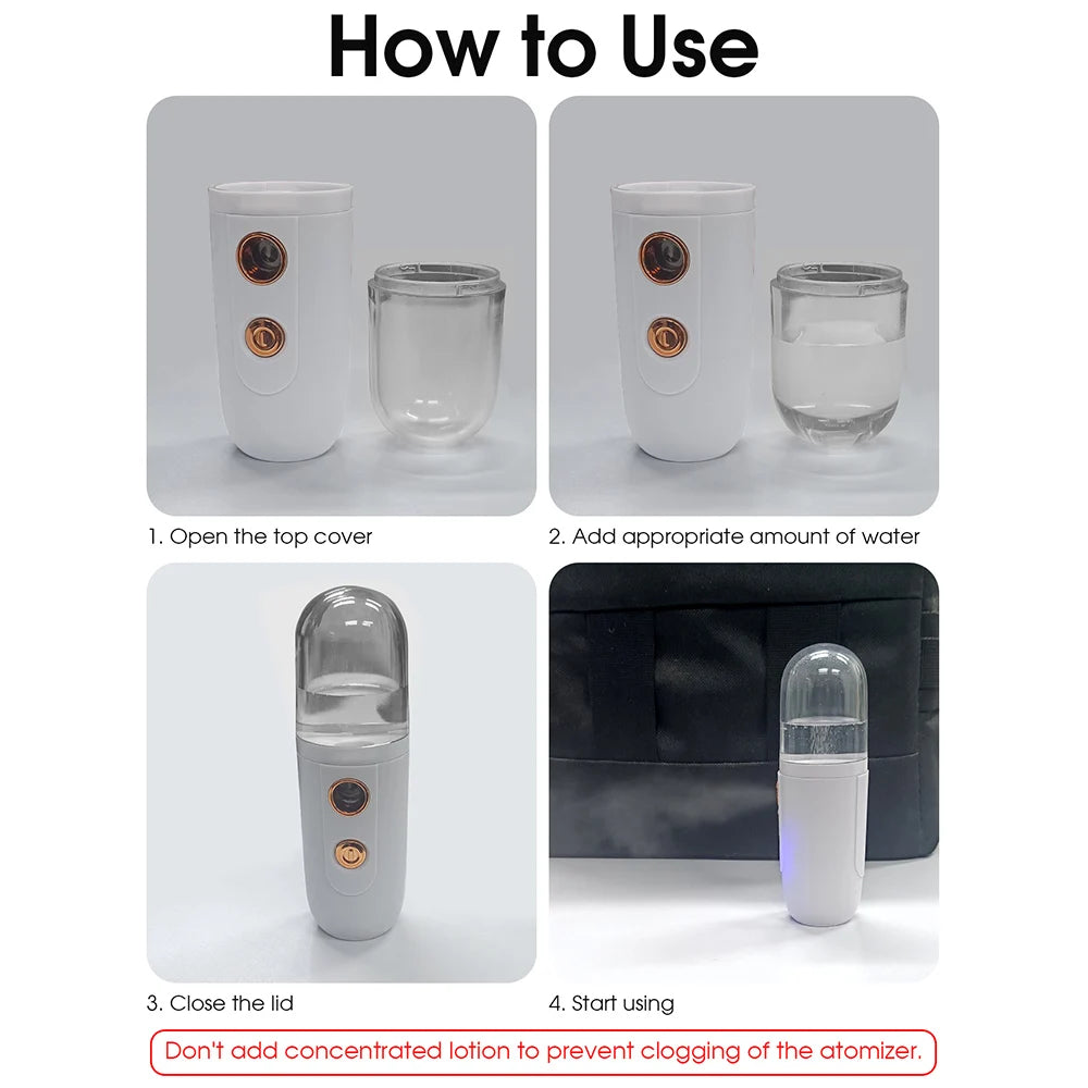 Mini Facial Steamer Nano Spray Moisturizing Vaporizer Face Mist Cold