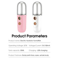 Mini Facial Steamer Nano Spray Moisturizing Vaporizer Face Mist Cold